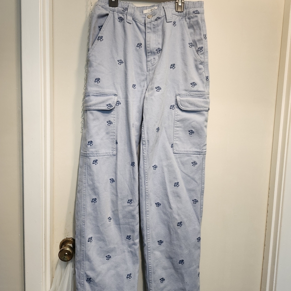 PacSun Light Blue Cargo Pants with Embroidery